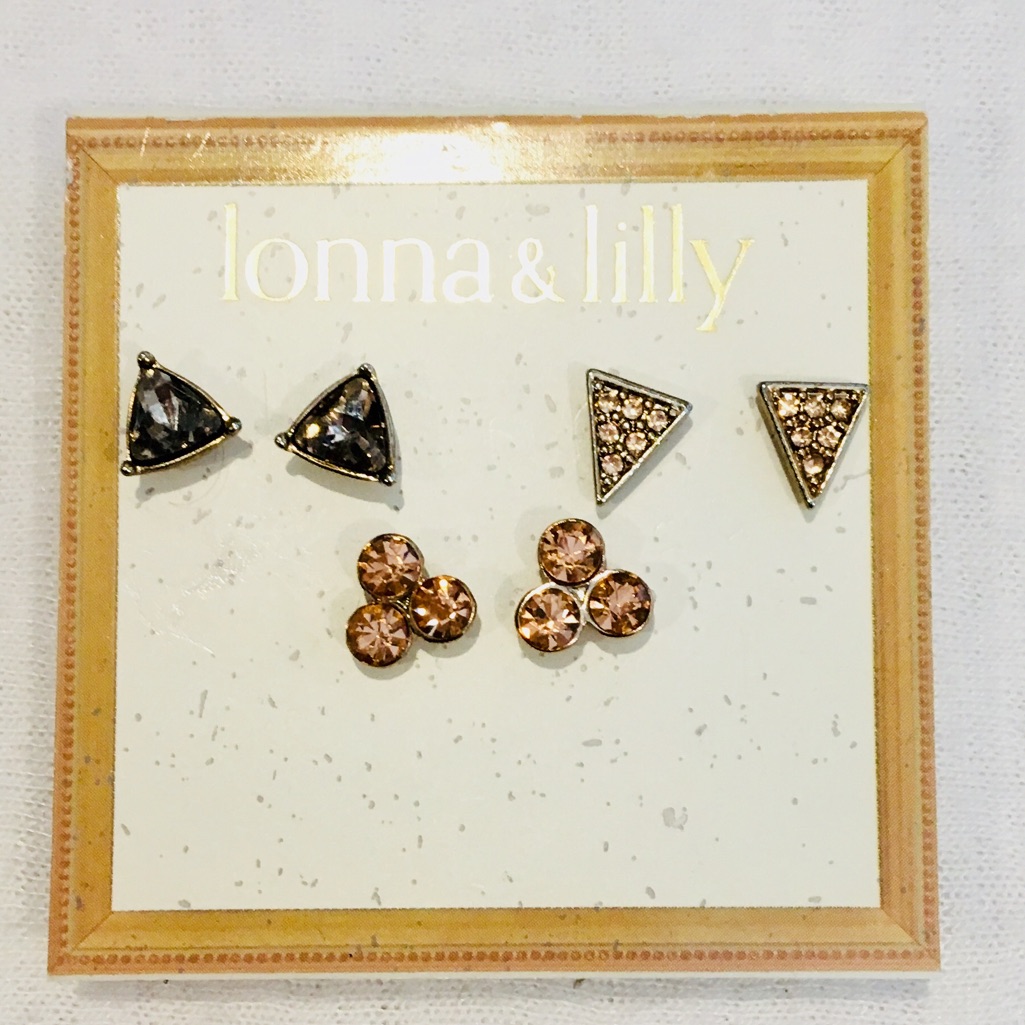 3 Pairs Of Rose Gold Tone Stud Earrings 11$